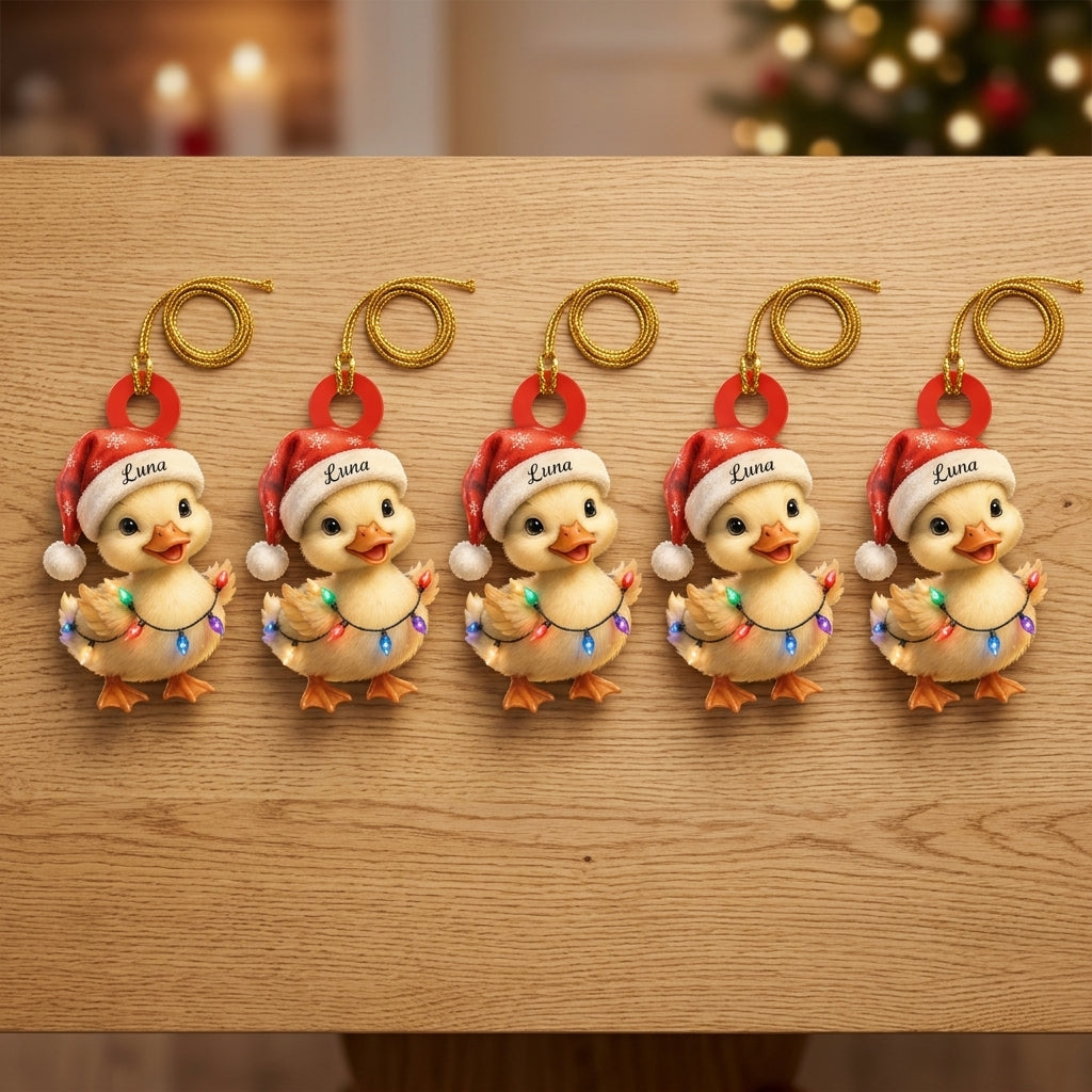 Personalized Cool Duck with Santa Hat Christmas Wood & Acrylic Ornament – Holiday Gift - mockup 4