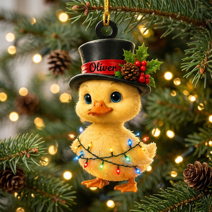 Personalized Cool Duck with Snowman Hat Wood & Acrylic Ornament - Custom Christmas Gift - mockup 1