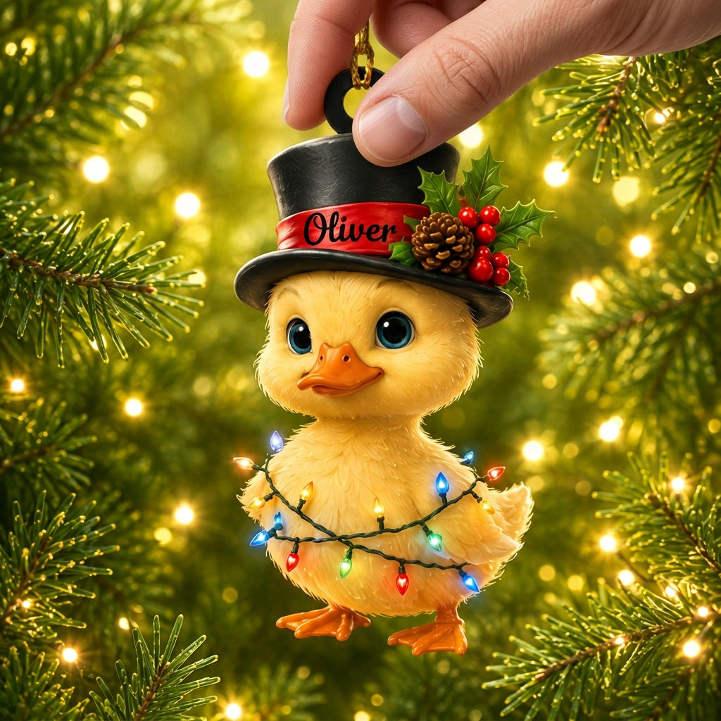 Personalized Cool Duck with Snowman Hat Wood & Acrylic Ornament - Custom Christmas Gift - mockup 2