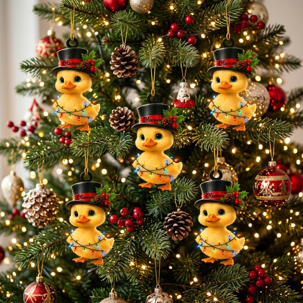 Personalized Cool Duck with Snowman Hat Wood & Acrylic Ornament - Custom Christmas Gift - mockup 3
