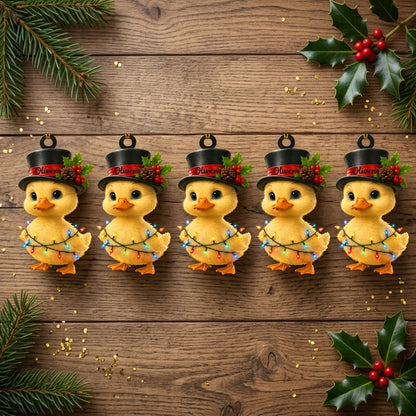 Personalized Cool Duck with Snowman Hat Wood & Acrylic Ornament - Custom Christmas Gift - mockup 4