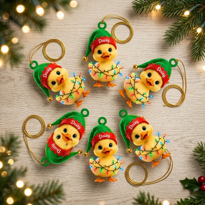 Personalized Cute Duck with Elf Hat Wood & Acrylic Ornament – Custom Holiday Gift - mockup 4