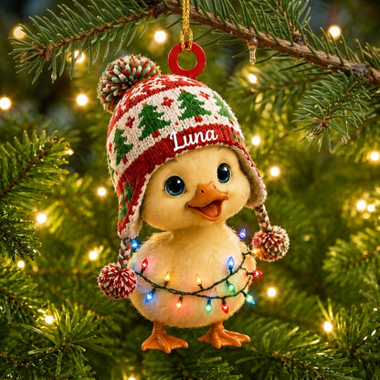 Personalized Cute Duck Christmas Wood & Acrylic Ornament – Custom Name Holiday Keepsake Gift - mockup 1