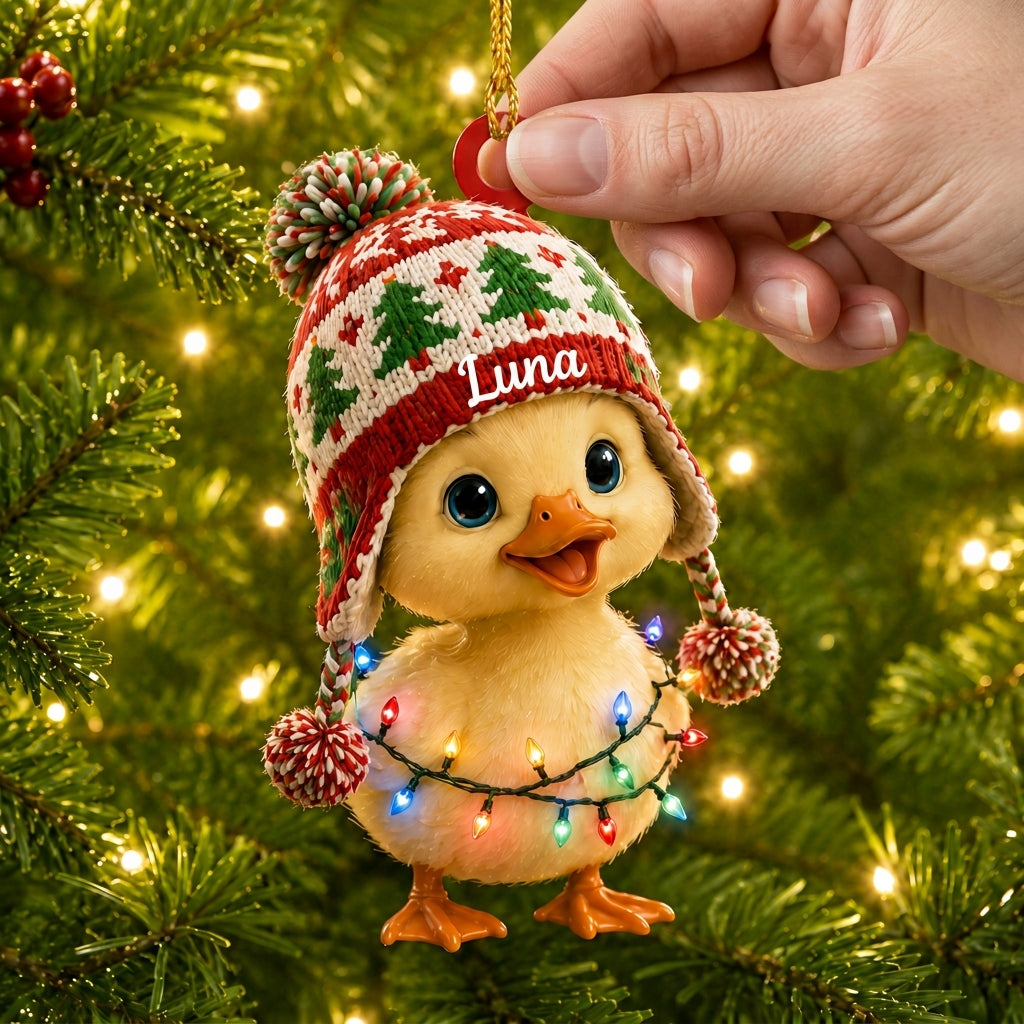 Personalized Cute Duck Christmas Wood & Acrylic Ornament – Custom Name Holiday Keepsake Gift - mockup 2
