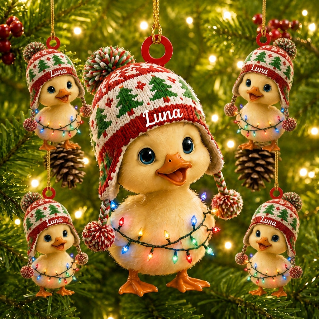 Personalized Cute Duck Christmas Wood & Acrylic Ornament – Custom Name Holiday Keepsake Gift - mockup 3