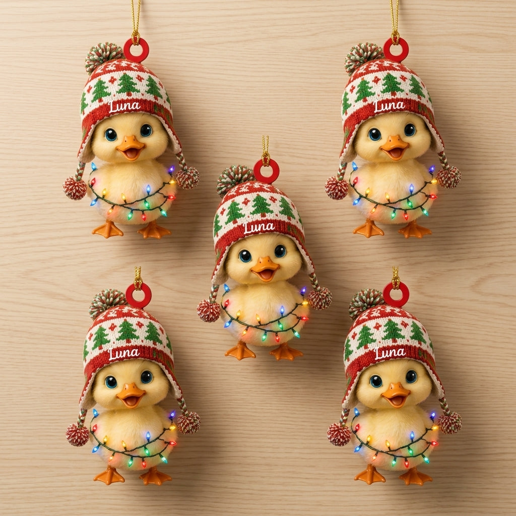 Personalized Cute Duck Christmas Wood & Acrylic Ornament – Custom Name Holiday Keepsake Gift - mockup 4