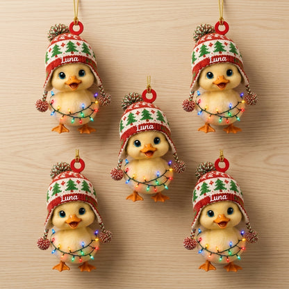 Personalized Cute Duck Christmas Wood & Acrylic Ornament – Custom Name Holiday Keepsake Gift - mockup 4
