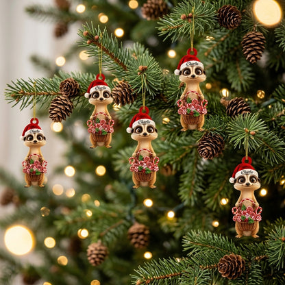Personalized Meerkat with Christmas Candy Basket Wood & Acrylic Ornament – Holiday Keepsake - mockup 3