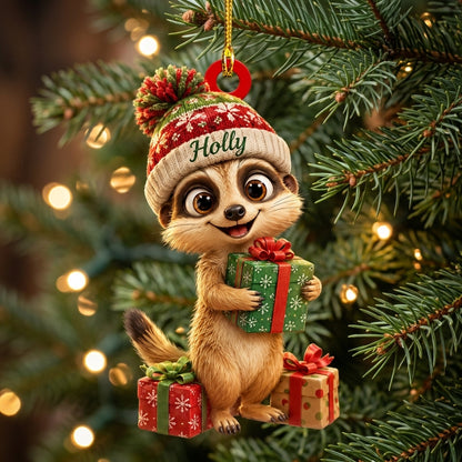 Personalized Meerkat Smile Christmas Gift Wood & Acrylic Ornament - Cute Festive Keepsake - mockup 1