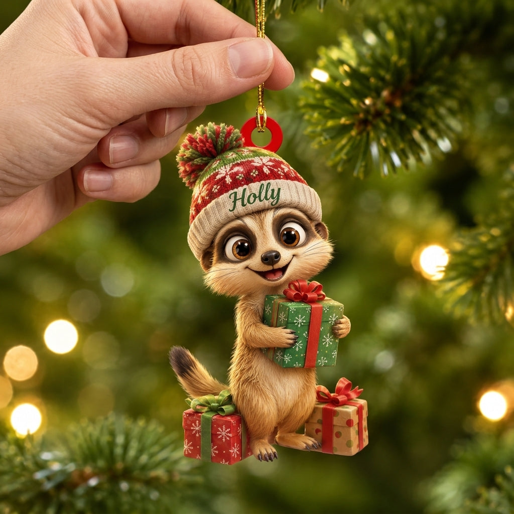 Personalized Meerkat Smile Christmas Gift Wood & Acrylic Ornament - Cute Festive Keepsake - mockup 2
