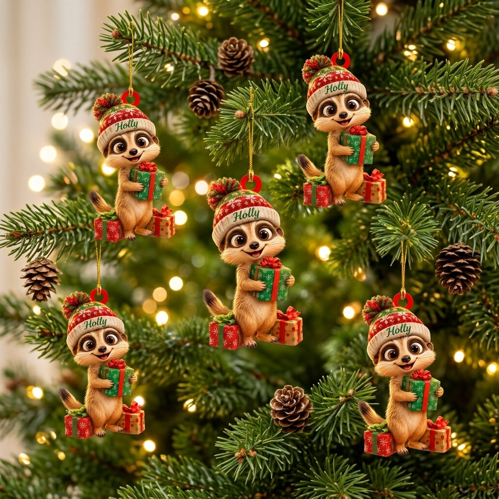 Personalized Meerkat Smile Christmas Gift Wood & Acrylic Ornament - Cute Festive Keepsake - mockup 3