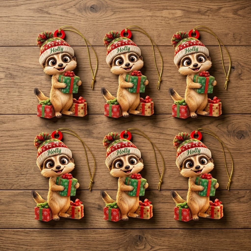 Personalized Meerkat Smile Christmas Gift Wood & Acrylic Ornament - Cute Festive Keepsake - mockup 4