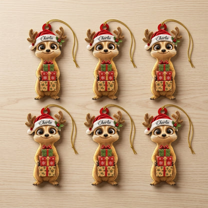 Personalized Meerkat Smile Christmas Gift Box Wood & Acrylic Ornament – Custom Holiday Name - mockup 4