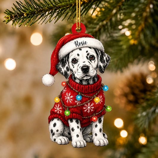 Personalized Cute Sitting Dalmatian Dog with Santa Hat Wood & Acrylic Ornament - Puppy Gift - mockup 1