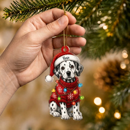 Personalized Cute Sitting Dalmatian Dog with Santa Hat Wood & Acrylic Ornament - Puppy Gift - mockup 2