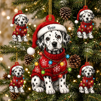 Personalized Cute Sitting Dalmatian Dog with Santa Hat Wood & Acrylic Ornament - Puppy Gift - mockup 3