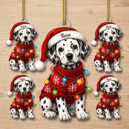 Personalized Cute Sitting Dalmatian Dog with Santa Hat Wood & Acrylic Ornament - Puppy Gift - mockup 4