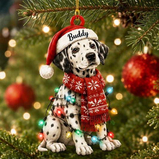 Personalized Cool Sitting Dalmatian Dog with Santa Hat Wood & Acrylic Ornament - Christmas Gift - mockup 1