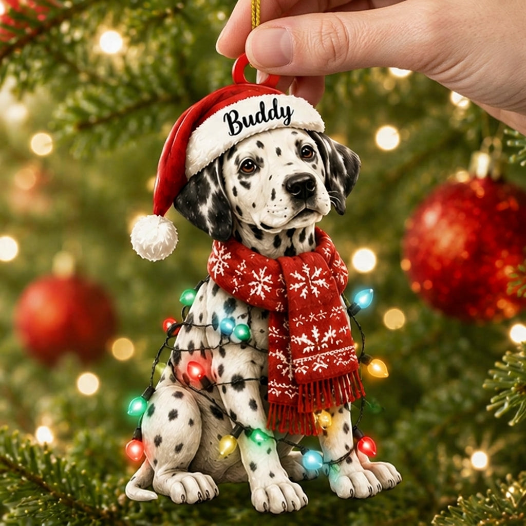 Personalized Cool Sitting Dalmatian Dog with Santa Hat Wood & Acrylic Ornament - Christmas Gift - mockup 2