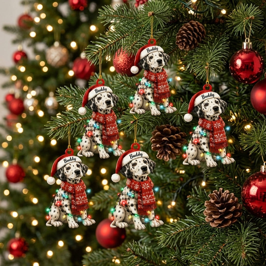 Personalized Cool Sitting Dalmatian Dog with Santa Hat Wood & Acrylic Ornament - Christmas Gift - mockup 3