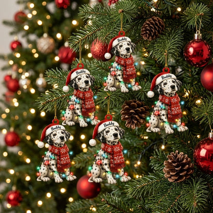 Personalized Cool Sitting Dalmatian Dog with Santa Hat Wood & Acrylic Ornament - Christmas Gift - mockup 3