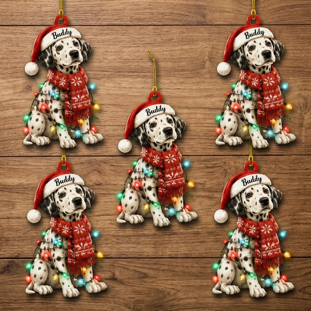 Personalized Cool Sitting Dalmatian Dog with Santa Hat Wood & Acrylic Ornament - Christmas Gift - mockup 4