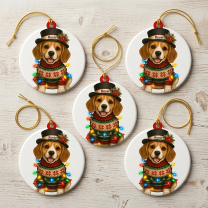 Personalized Cute Sitting Beagle Dog with Snowman Hat Wood & Acrylic Ornament – Holiday Gift - mockup 4
