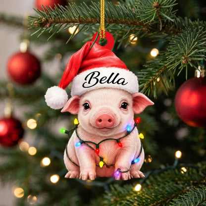 Personalized Cute Pig with Santa Hat Wood & Acrylic Ornament – Christmas Keepsake - mockup 1