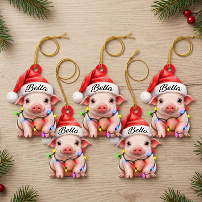 Personalized Cute Pig with Santa Hat Wood & Acrylic Ornament – Christmas Keepsake - mockup 4