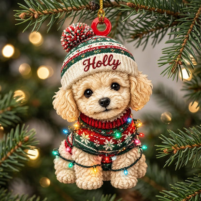 Personalized Cute Pig with Elf Hat Wood & Acrylic Ornament – Festive Holiday Keepsake - mockup 5