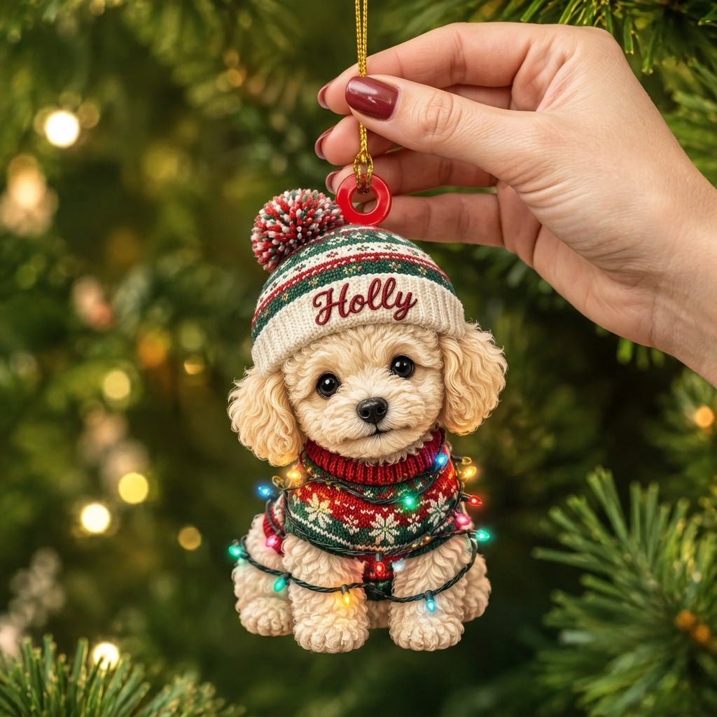 Personalized Cute Pig with Elf Hat Wood & Acrylic Ornament – Festive Holiday Keepsake - mockup 6