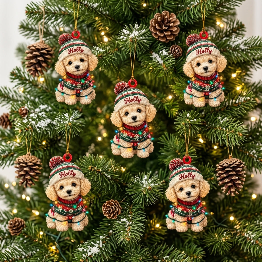 Personalized Cute Pig with Elf Hat Wood & Acrylic Ornament – Festive Holiday Keepsake - mockup 7