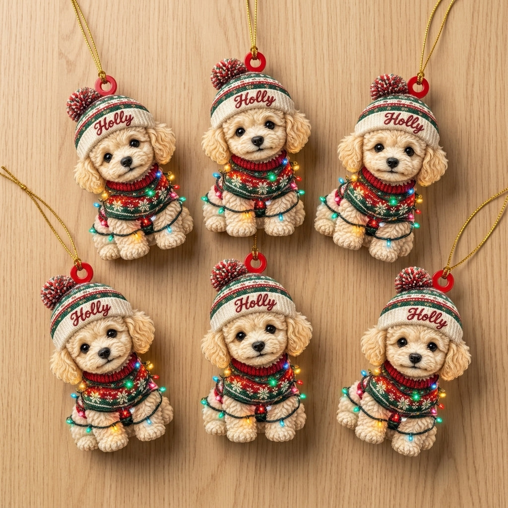 Personalized Cute Pig with Elf Hat Wood & Acrylic Ornament – Festive Holiday Keepsake - mockup 8