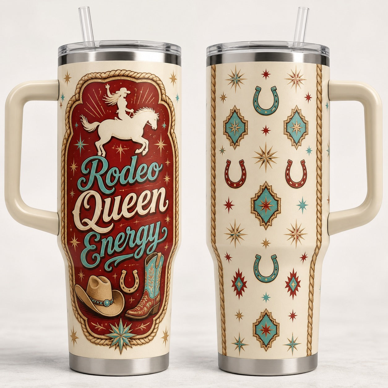Rodeo Queen Energy 40oz Tumbler with Handle - Western Cowgirl Rodeo Queen Energy Cup