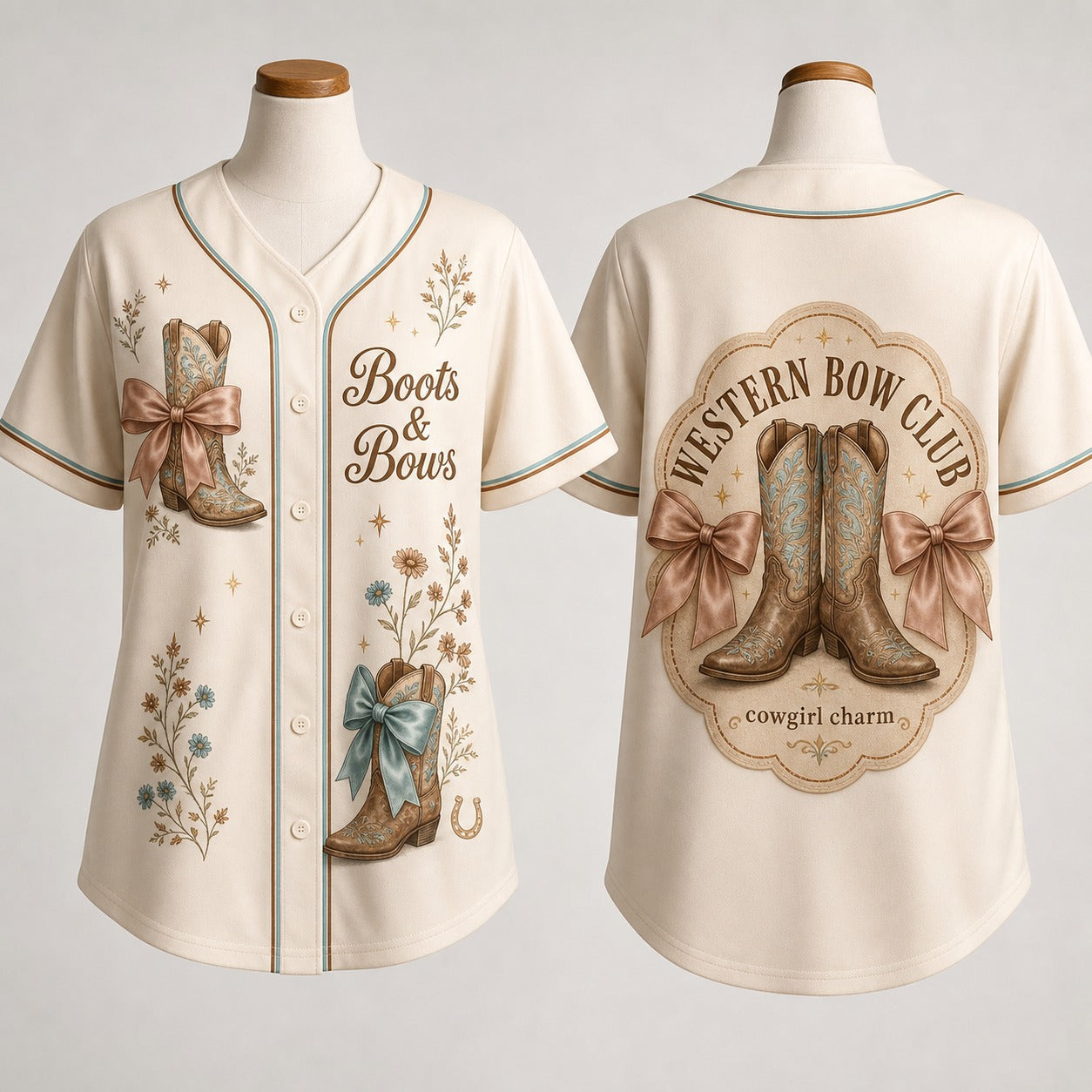 Boots & Bows Baseball Jersey - Western Cowgirl Cowboy Boots & Bows Shirt