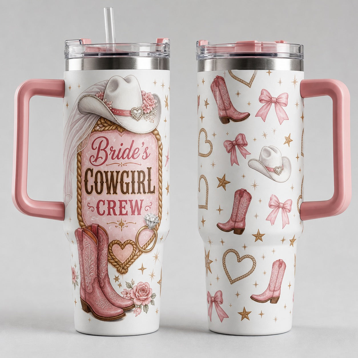 Bride's Cowgirl Crew 40oz Tumbler with Handle - Western Cowgirl Bride Cowgirl Crew Bachelorette Cup
