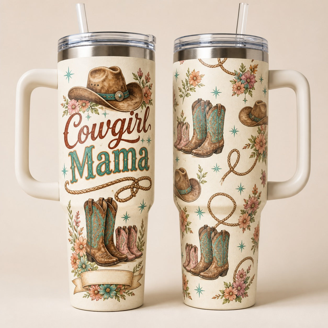 Cowgirl Mama 40oz Tumbler with Handle - Western Cowgirl Cowgirl Mama Western Mom Cup
