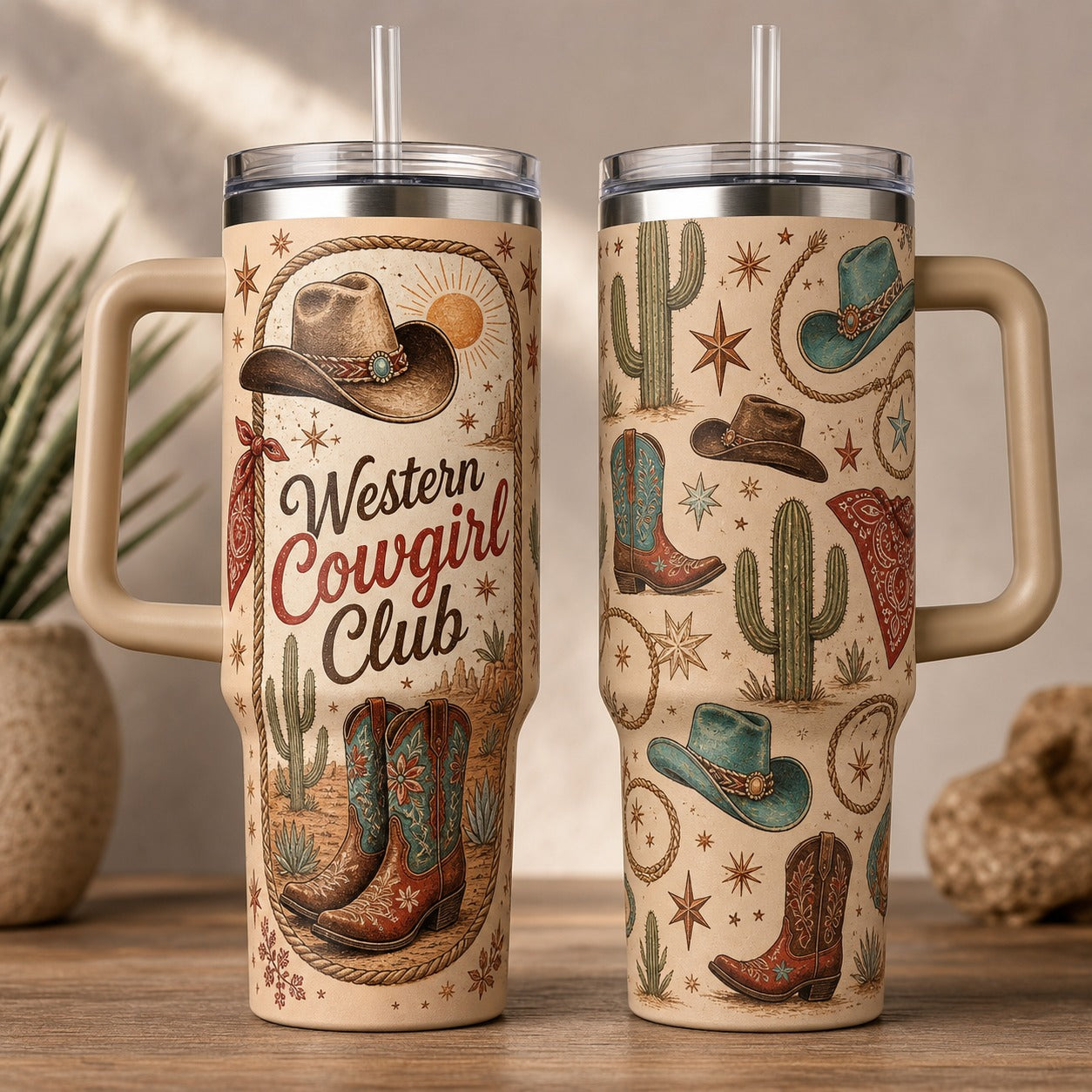 Western Cowgirl Club 40oz Tumbler with Handle - Western Cowgirl Western Cowgirl Club Desert Badge Cup