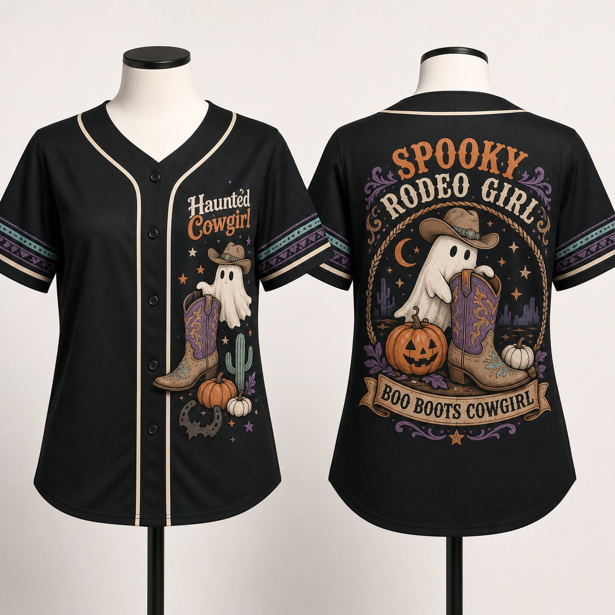 Haunted Cowgirl Baseball Jersey - Western Cowgirl Haunted Cowgirl Spooky Rodeo Shirt