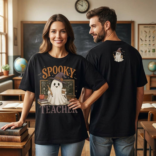 Spooky Teacher Ghost Halloween T-shirt Sweatshirt Hoodie - Retro Educator Gift - mockup 1
