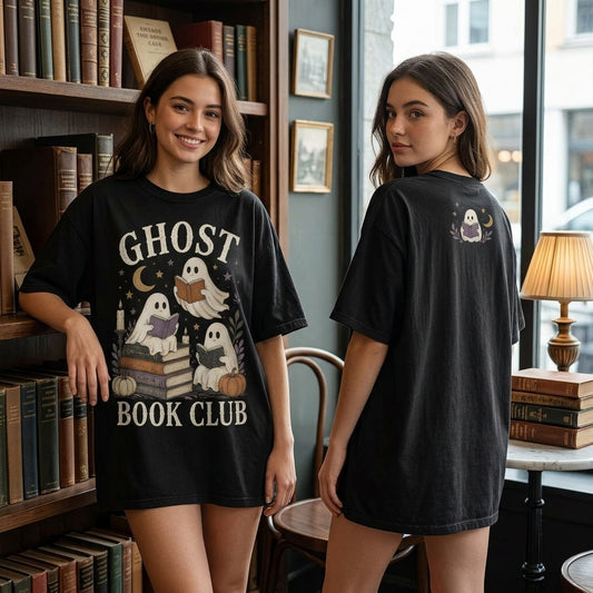 Ghost Book Club T-Shirt Sweatshirt Hoodie - Vintage Halloween Reading Apparel - mockup 1