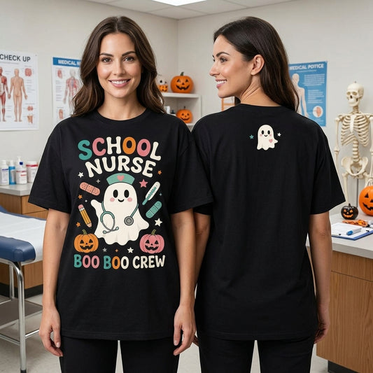 School Nurse Halloween Boo Boo Crew Ghost T-shirt Sweatshirt Hoodie – Cute Nursing Gift - mockup 1