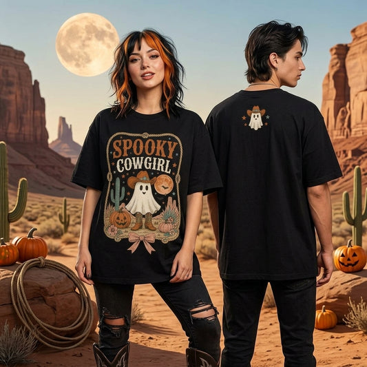 Spooky Cowgirl Ghost Western Halloween T-shirt Sweatshirt Hoodie - Cute Desert Vibe - mockup 1