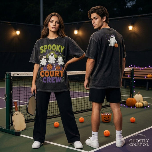 Spooky Court Crew Halloween Pickleball T-shirt Sweatshirt Hoodie – Ghost Sports Gift - mockup 1