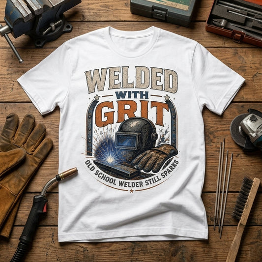 Welded With Grit Old School Welder T-shirt Sweatshirt Hoodie – Vintage Metalworker Gift - mockup 1