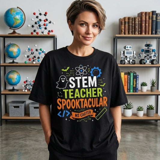 Personalized STEM Teacher Halloween Spooktacular T-shirt Sweatshirt Hoodie - Custom Name Gift - mockup 1