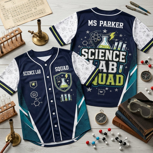 Custom Science Lab Squad Baseball Jersey - Personalized Teacher & STEM Student Shirt - mockup 1
