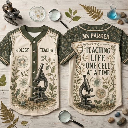 Personalized Biology Teacher Microscope Baseball Jersey - Custom Name Science Gift - mockup 1