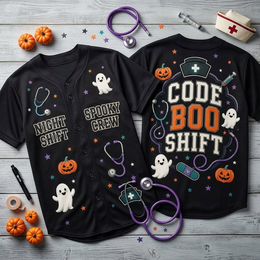 Halloween Nurse Code Boo Shift Baseball Jersey - Spooky Crew Night Shift Gift - mockup 1