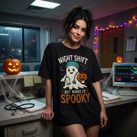 Ghost Nurse Night Shift But Make It Spooky T-shirt Sweatshirt Hoodie - Halloween Nurse Gift - mockup 1